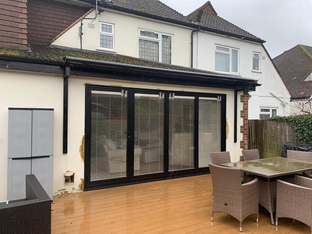 Patio awning with bespoke brackets