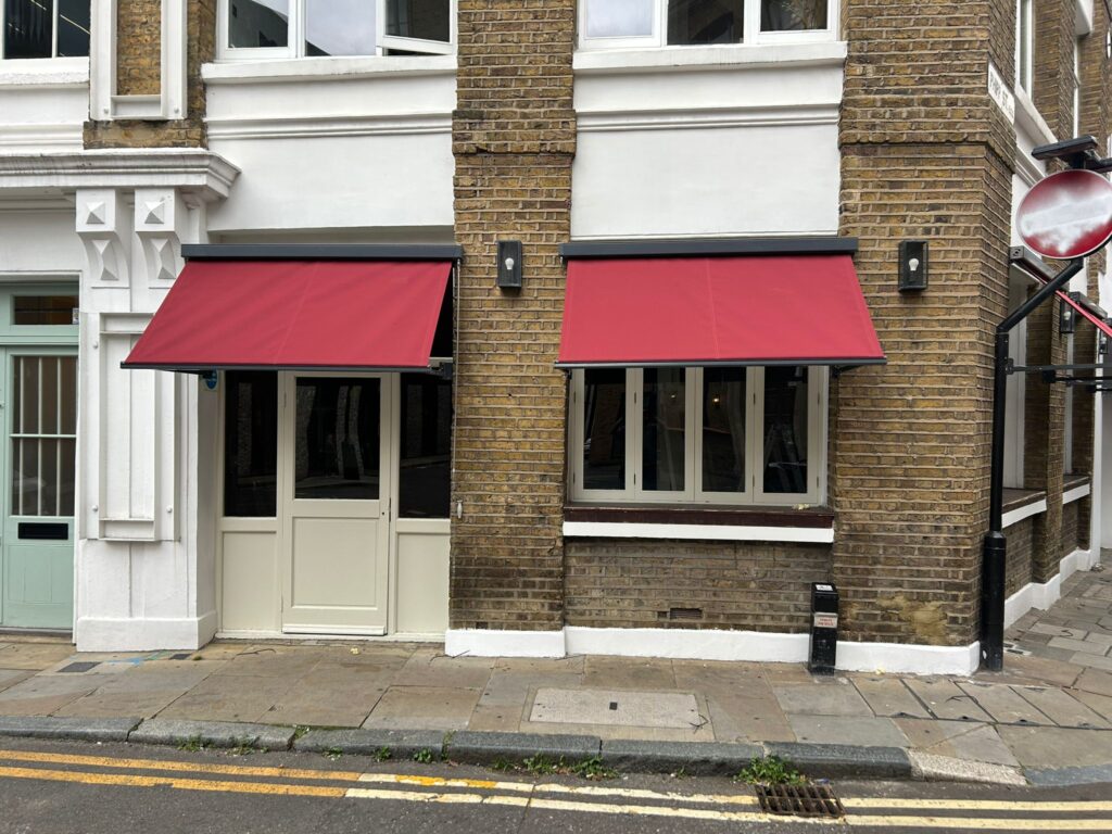 2 red restaurant awnings